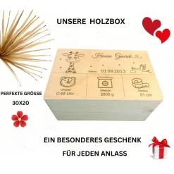 Eine personalisierte Baby-Erinnerungskiste mit einem niedlichen Giraffenmotiv – das perfekte Holzgeschenk zur Geburt.