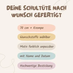 Einhorn Schultüte aus Stoff mit Namen und Motiv personalisiert / Farben nach Wunsch