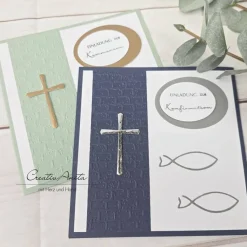 Einladung Einladungskarte zur Kommunion, Konfirmation oder Taufe in Dunkelblau - Christlich