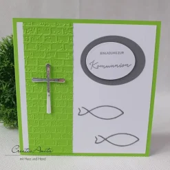 Einladung Einladungskarte zur Kommunion, Konfirmation oder Taufe in Maigrün - Christlich