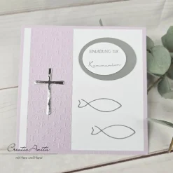 Einladung Einladungskarte zur Kommunion in Flieder - Christlich