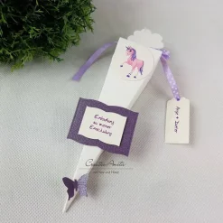 Einladung SCHULTÜTE Schulanfang Einschulung - Einhorn - Unicorn LILA