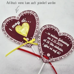 Einladung zum Geburtstag: Herz-Lolli-Lebkuchenherz – Individuell & Handgemacht