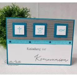 Einladungskarte Einladung zur Kommunion in Petrol - Christlich