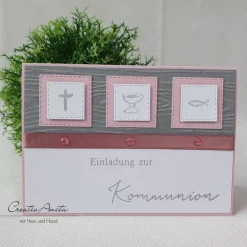 Einladungskarte Einladung zur Kommunion, Konfirmation oder Taufe in Altrosa - Christlich
