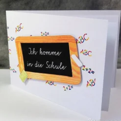 Einladungskarte Einschulung – Schulanfang Design Schiefertafel mit Einlegeblatt & Umschlag