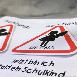 Einladungskarte Einschulung Schulanfang "Achtung" für Mädchen oder Jungen