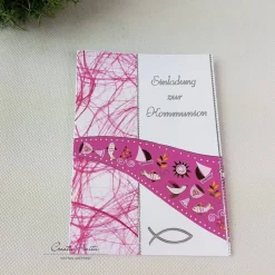 Einladungskarte Kommunion Konfirmation WELLE PINK