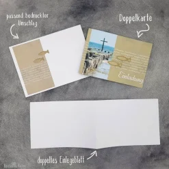 Einladungskarte Konfirmation, Kommunion, Firmung – Kreuz im Meer, Kraftpapieroptik