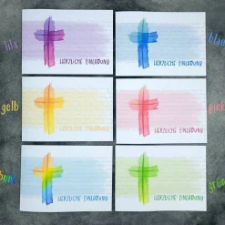 Einladungskarte Konfirmation, Kommunion & Firmung – Aquarell-Kreuz, personalisierbar