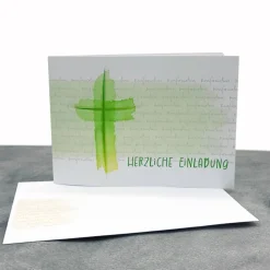 Einladungskarte Konfirmation, Kommunion & Firmung – Aquarell-Kreuz, personalisierbar