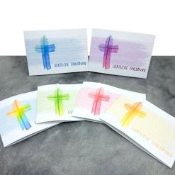 Einladungskarte Konfirmation, Kommunion & Firmung – Aquarell-Kreuz, personalisierbar
