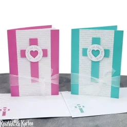 Einladungskarte oder Glückwunschkarte Kommunion – Jesus hat ein Herz für mich – Türkis oder Pink