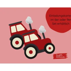 Einladungskarte Traktor Bastelset | Traktor Einladungskarten | der kleine rote Traktor | Roter Traktor
