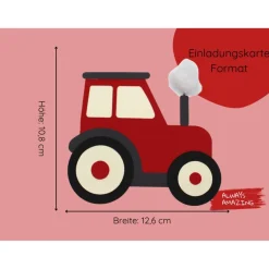 Einladungskarte Traktor Bastelset | Traktor Einladungskarten | der kleine rote Traktor | Roter Traktor