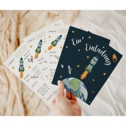 Einladungskarten Weltall Kindergeburtstag - Kindergeburtstagseinladung Space-Party - Einladung zum Kindergeburtstag