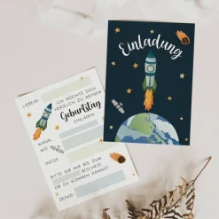 Einladungskarten Weltall Kindergeburtstag - Kindergeburtstagseinladung Space-Party - Einladung zum Kindergeburtstag