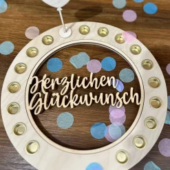 Einleger "Herzlichen Glückwunsch" aus Holz – Dekoratives Zubehör für deinen Geburtstagskranz