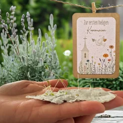 Einpflanzbare Kommunionskarte aus Samenpapier | nachhaltige Geschenke zur Kommunion | Grußkarte für Kommunionskinder