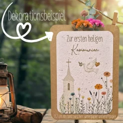 Einpflanzbare Kommunionskarte aus Samenpapier | nachhaltige Geschenke zur Kommunion | Grußkarte für Kommunionskinder