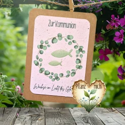 Einpflanzbare Kommunionskarte aus Samenpapier | nachhaltige Geschenke zur Kommunion | Grußkarte für Kommunionskinder