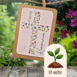 Einpflanzbare Kommunionskarte aus Samenpapier | nachhaltige Geschenke zur Kommunion | Grußkarte für Kommunionskinder