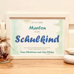 Einschulung Andenken Geschenk Junge personalisiert – Geldgeschenk Bilderrahmen Schulkind mit Namen