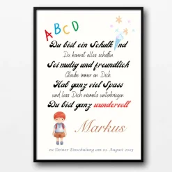 Einschulung Geschenk personalisiert Wünsche Mutmacher | Poster Urkunde zum Schulanfang | Geschenkidee erster Schultag