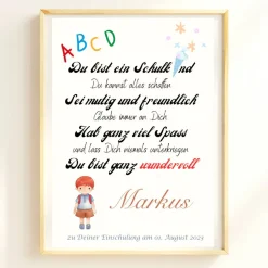Einschulung Geschenk personalisiert Wünsche Mutmacher | Poster Urkunde zum Schulanfang | Geschenkidee erster Schultag
