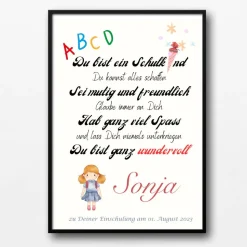 Einschulung Geschenk personalisiert Wünsche Mutmacher | Poster Urkunde zum Schulanfang | Geschenkidee erster Schultag