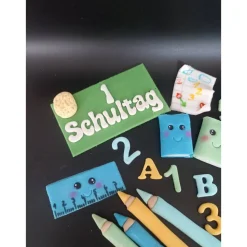 Einschulungsdekoration aus Fondant, Tortendekoration Einschulung, Schulanfang