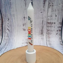 Einschulungskerze – Bunte Stabkerze mit Spruch für Schulanfang, 18 cm hoch