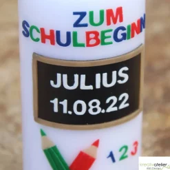Einschulungskerze personalisierbar mit Schiefertafel und Buntstiften, Kerze Einschulung, Geschenk Schulanfang mit Name