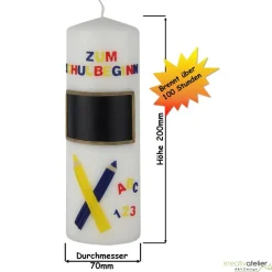Einschulungskerze personalisierbar mit Schiefertafel und Buntstiften, Kerze Einschulung, Geschenk Schulanfang mit Name