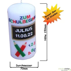 Einschulungskerze personalisierbar mit Schiefertafel und Buntstiften, Kerze Einschulung, Geschenk Schulanfang mit Name