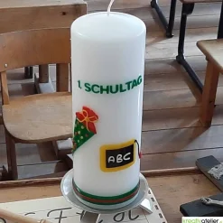 Einschulungskerze personalisierbar mit Tafel und Schultüte, Kerze zur Einschulung, Kerze erster Schultag
