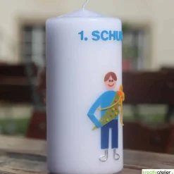 Einschulungskerze personalisierbar mit i-Dötzchen und Schultüte, Kerze Einschulung, Kerze erster Schultag