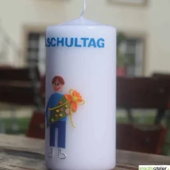 Einschulungskerze personalisierbar mit i-Dötzchen und Schultüte, Kerze Einschulung, Kerze erster Schultag