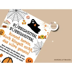 Einzigartige Halloween Dekoration - Türschild mit Gespenst, Kürbis | Gruselige Halloween Haus Deko - Print DIN A4 | Kind