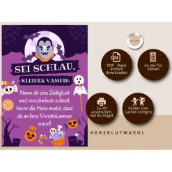 Einzigartige Halloween Haus Deko – Türschild mit Vampir Motiv in DIN A4 als Print | Kinder -Halloweenparty