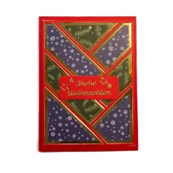 Einzigartige Weihnachtskarte rot-bunt mit Goldrahmen, handgemachte Faltkarte A6 inkl. Umschlag