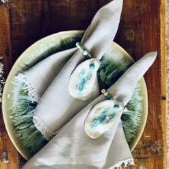 Einzigartiges Set Serviettenhalter aus Austern & Achaten – Handgefertigte Unikate als Geschenk