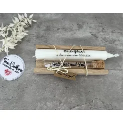 Einzugsgeschenk, Statt Brot und Salz, Wunscherfüller mit Kerze nach Wahl inkl. Holzverpackung, Geldgeschenk, Deko, Kerze