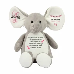 Elefant Stofftier mit Name Geschenkidee zur Taufe, Geburt personalisiert mit Namen Geburtsdaten Taufspruch