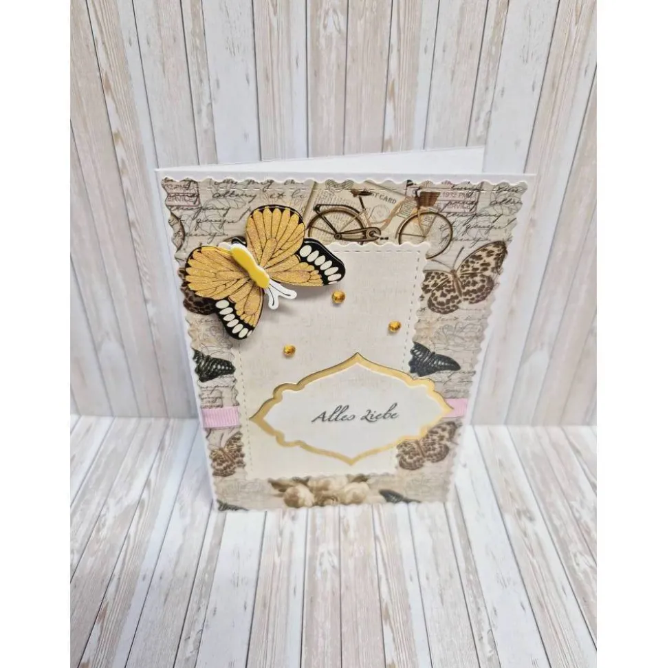 Elegante Geburtstagskarte Alles Liebe mit gelbem Schmetterling – handgefertigt