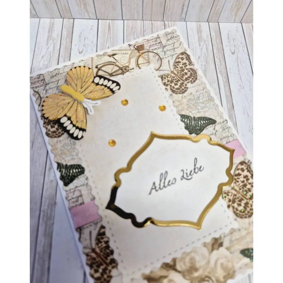 Elegante Geburtstagskarte Alles Liebe mit gelbem Schmetterling – handgefertigt