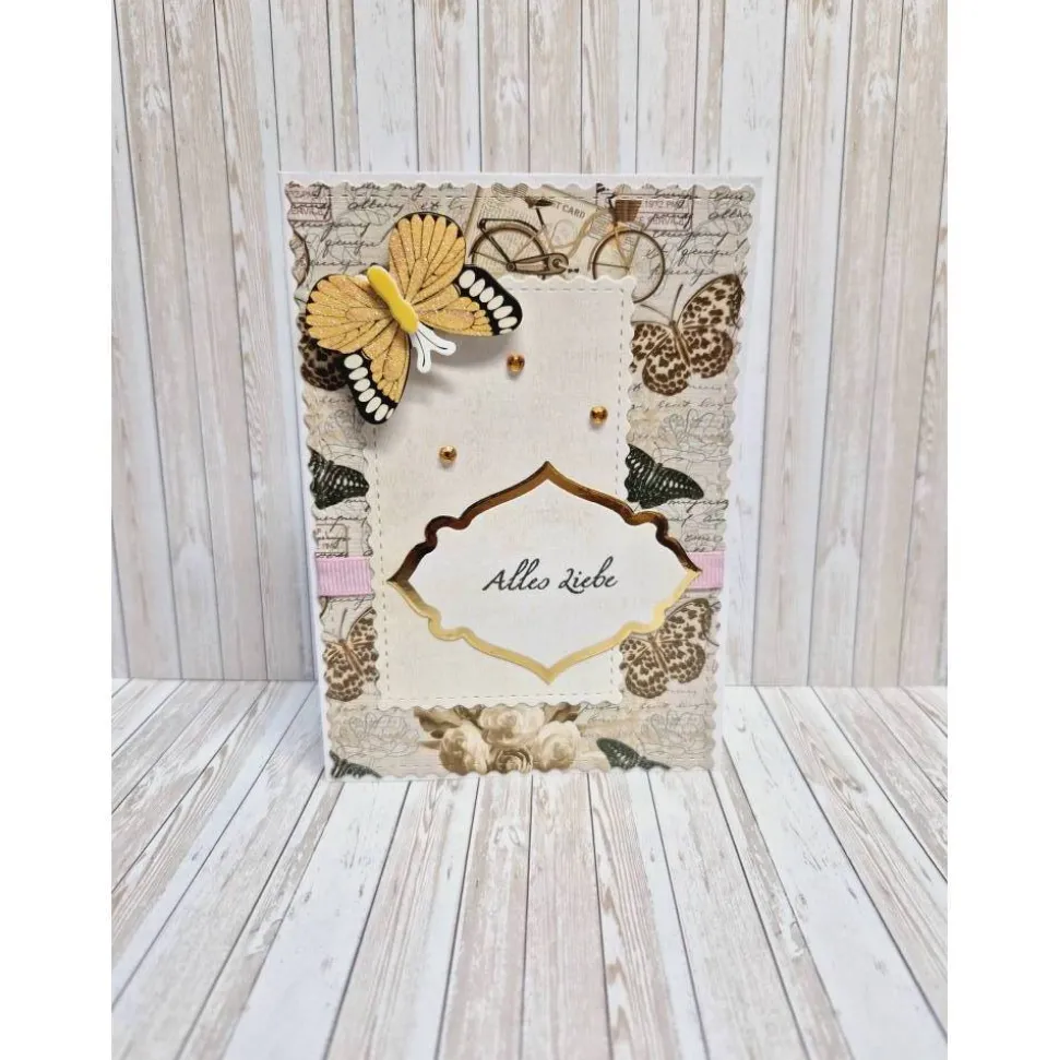 Elegante Geburtstagskarte Alles Liebe mit gelbem Schmetterling – handgefertigt
