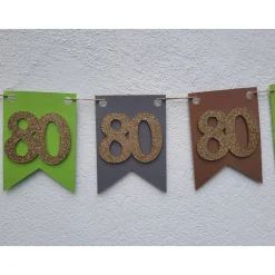 Elegante Girlande zum 80. Geburtstag Beige Grün Grau Gold