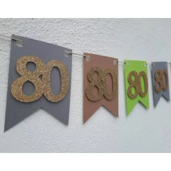 Elegante Girlande zum 80. Geburtstag Beige Grün Grau Gold