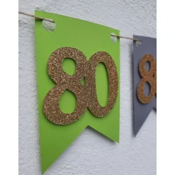 Elegante Girlande zum 80. Geburtstag Beige Grün Grau Gold